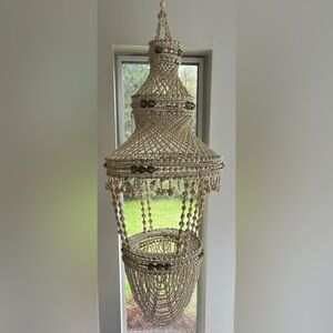 Vintage Puka Sea Shell Hanging Basket Plant Holder Hanger Tiered 45” LARGE